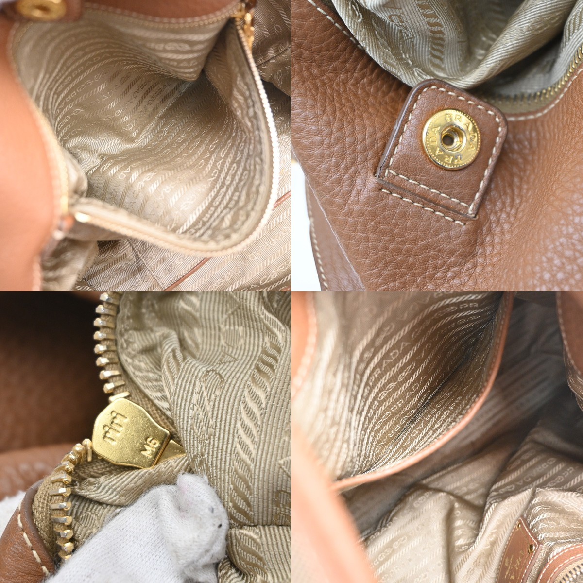 PRADA Logo Jacquard Shoulder Hand Bag Canvas Leather Brown GHW 85KD649