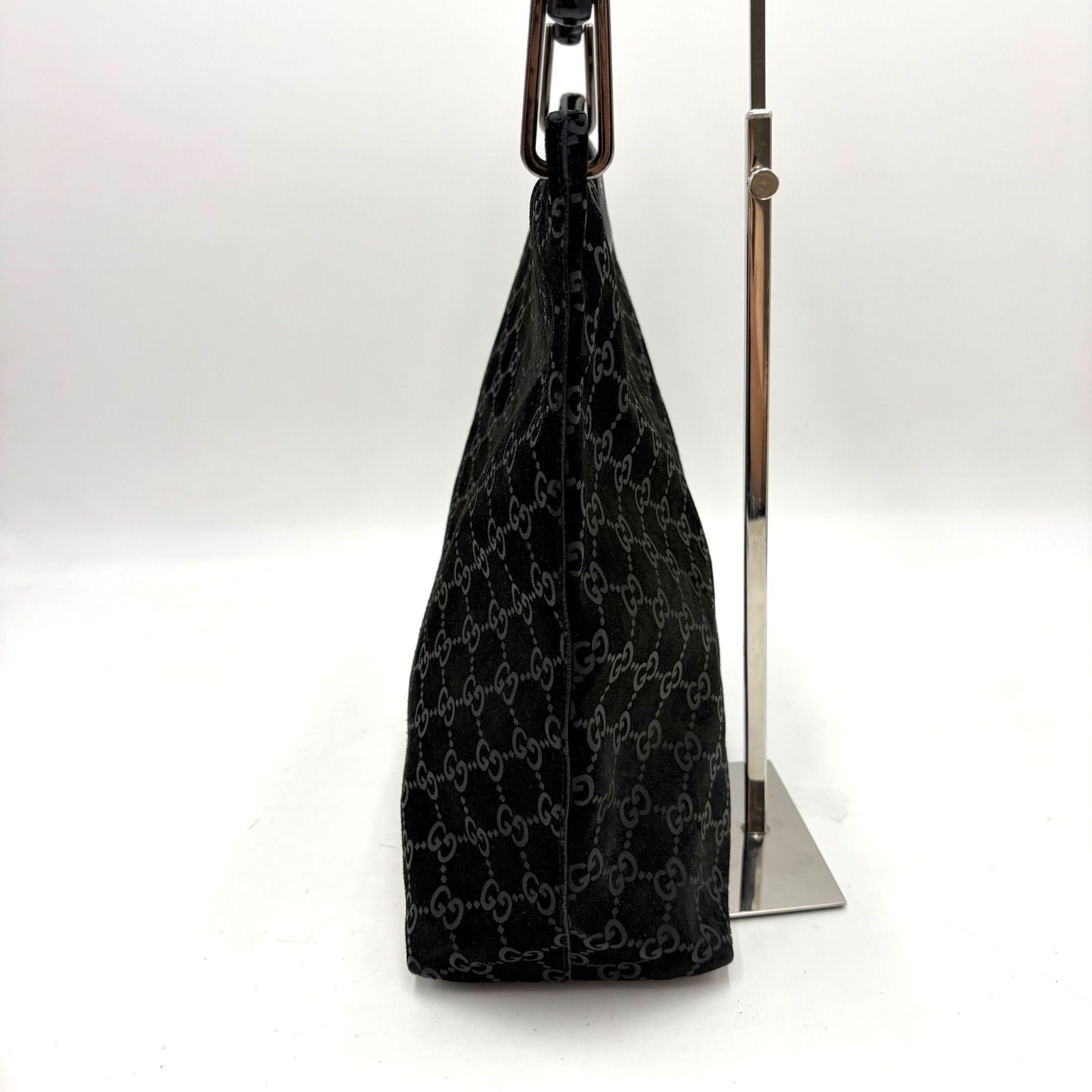 GUCCI Tom Ford Era Bamboo Suede Leather Shoulder Bag Black GG Logo Authentic