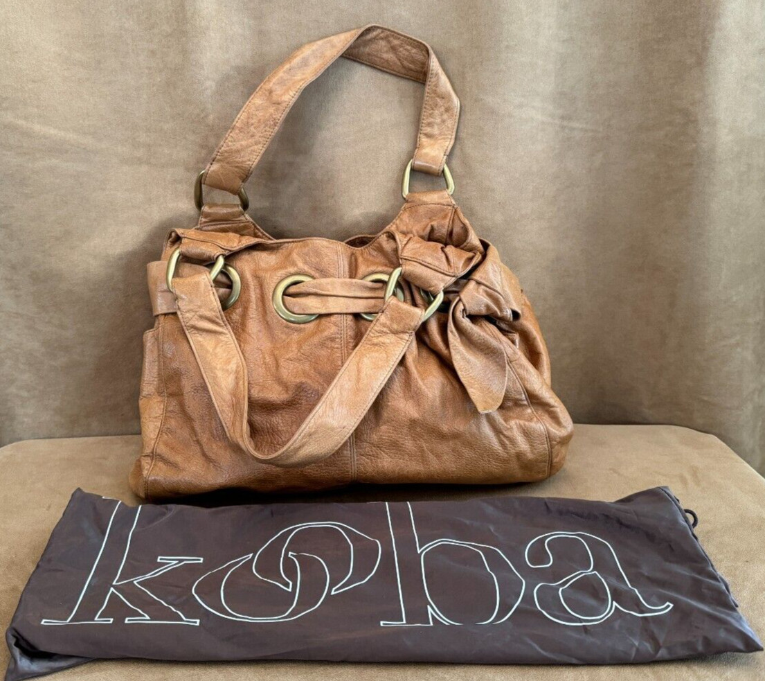 KOOBA Leather Amber shoulder bag Bow purse hobo cinch eyelet with dust bag brown