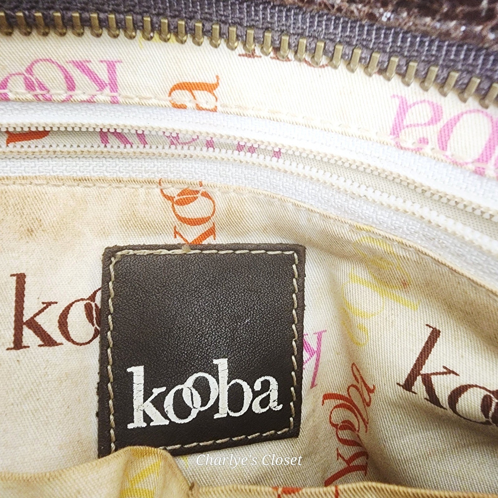 KOOBA Brown Distressed Leather Brass Studded Satchel Bag Boho Statement Edgy