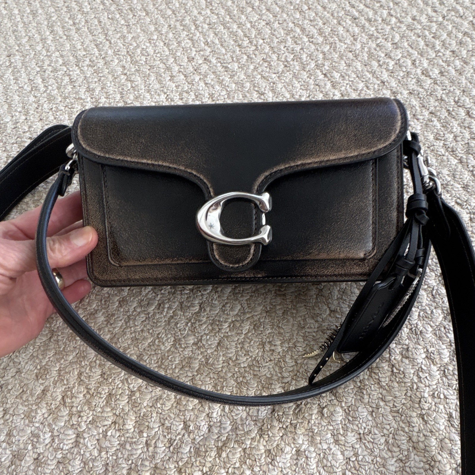 Coach Tabby 20 Small Black/Brown Crossbody Top Handle Silver Hardware Two Straps