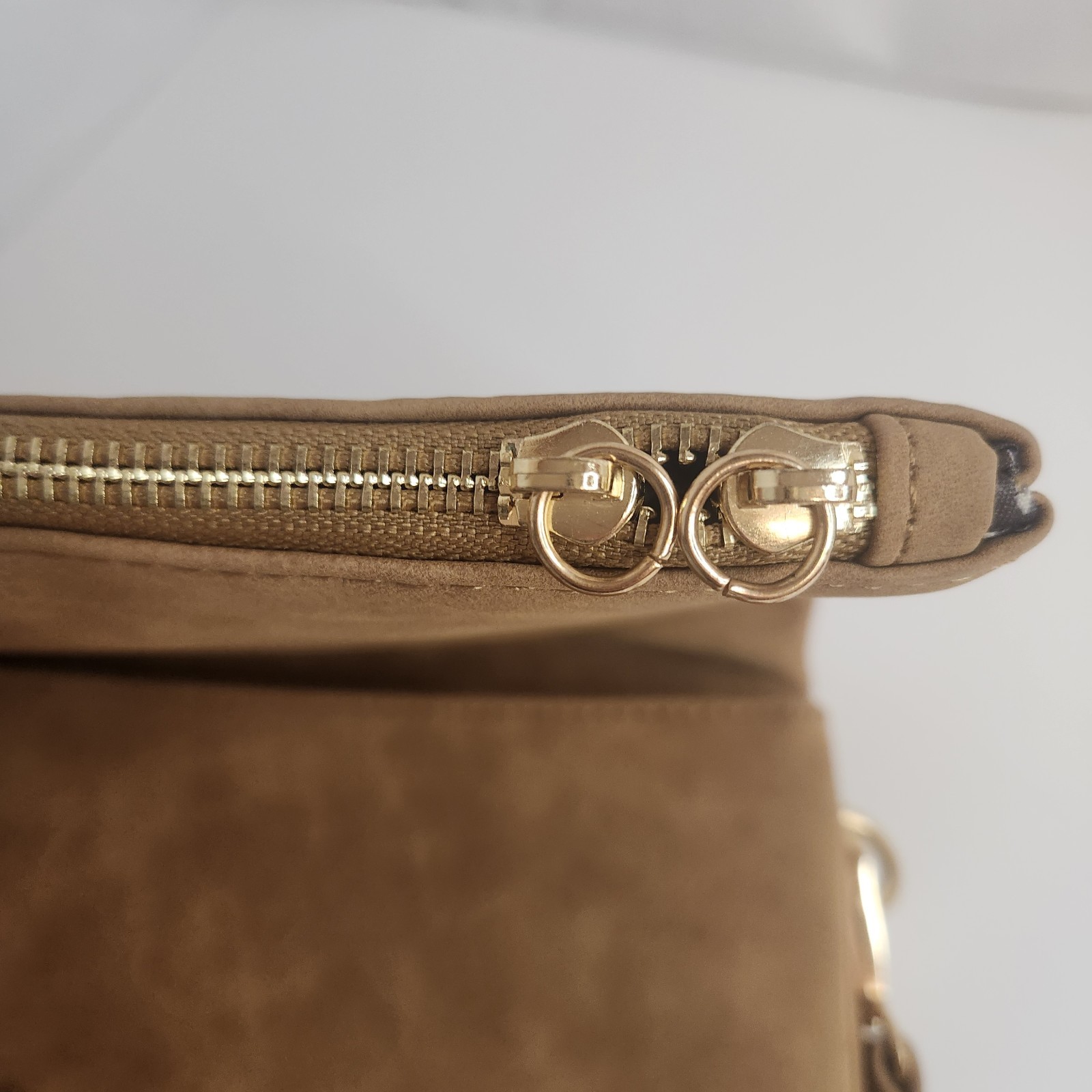 Tan Faux Suede FoldOver Crossbody Laser Cut Purse 11.5″ x 7.25″ Adjustable Strap