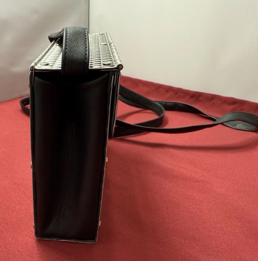 Wendy Stevens Stainless Steel Mini Crossbody Bag With Black Leather Side Gussets