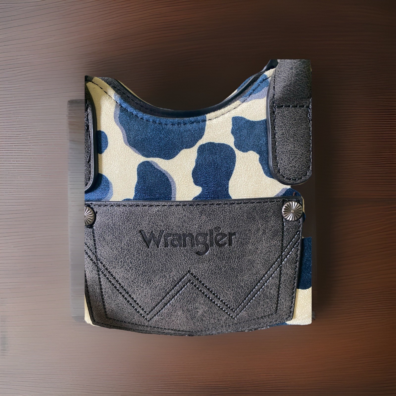 Wrangler Color block Cow Print Small Crossbody W/ Detachable Strap 10×3.5×6.5in