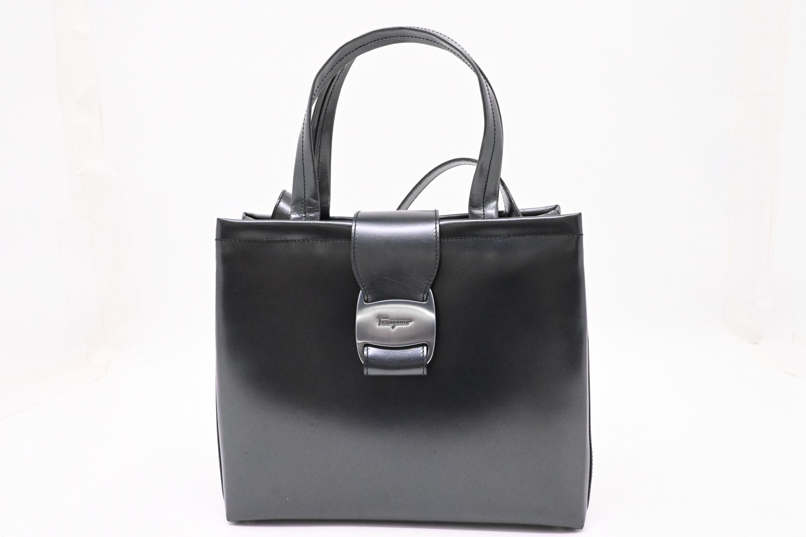 Authentic Ferragamo Vara 2-Way Bag, Black Leather