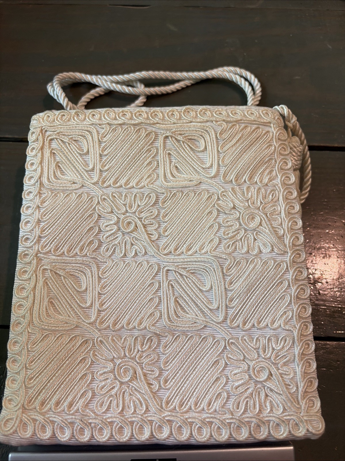 Unbranded Cream Embroidered Crossbody Bag with Tassel and Zip Closure