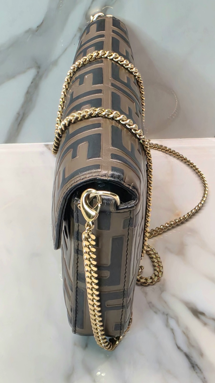 Fendi Vitello FF 1974 Bi-Color Embossed Envelope WOC MSRP: $1,550