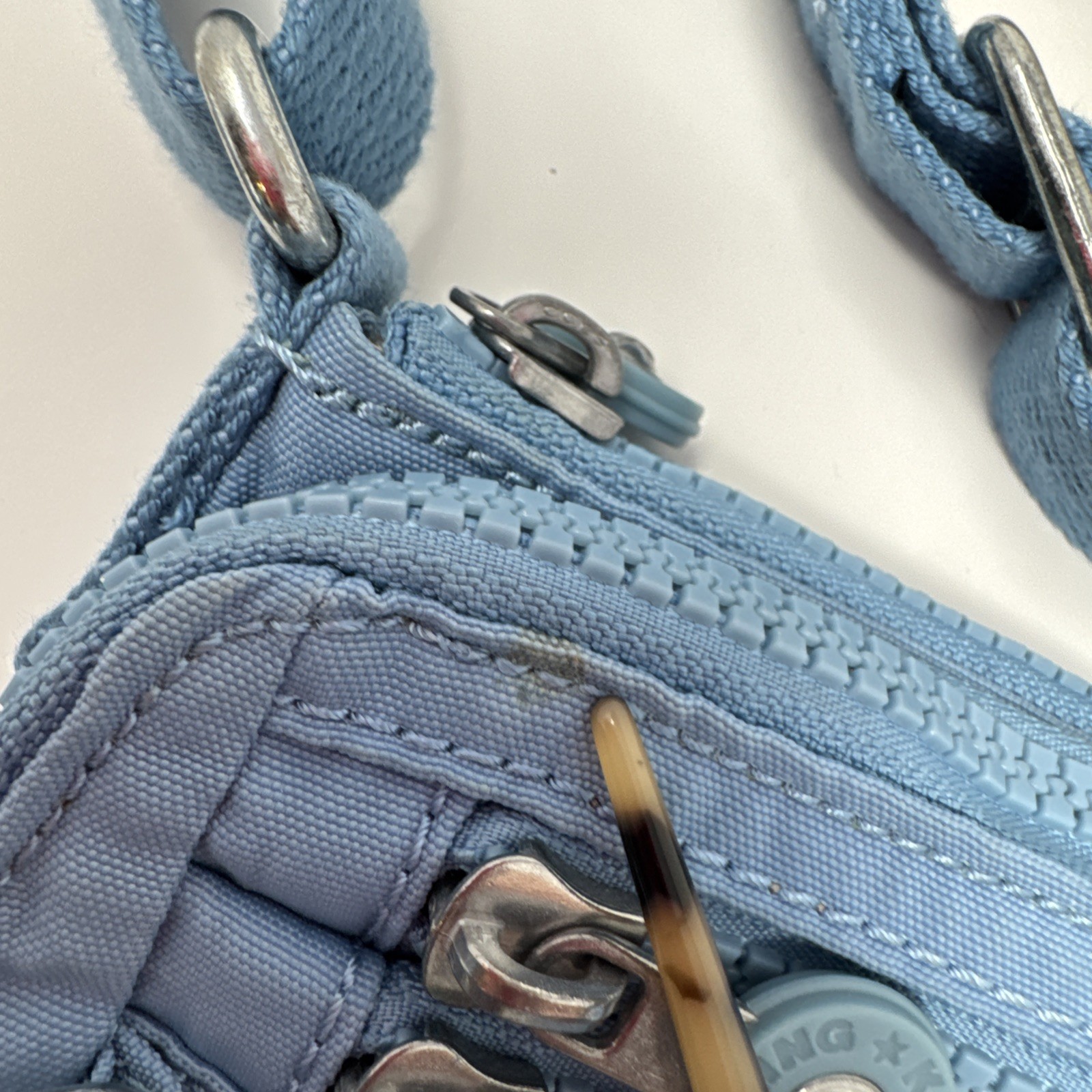 KIPLING Diane Light Blue Nylon Crossbody Bag Monkey Keychain 4 Compartments