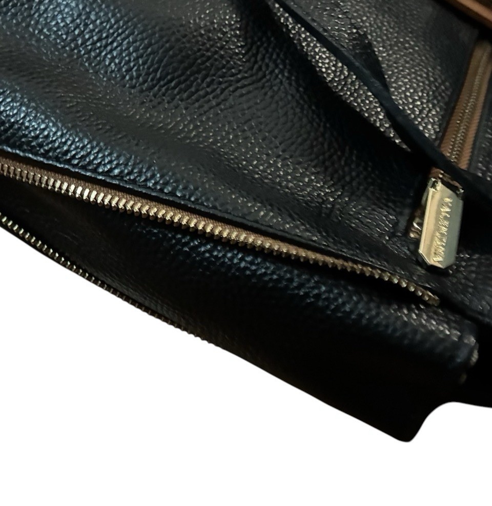Valentina Italian Black Leather Convertible Backpack Shoulder Zip Lined Pockets