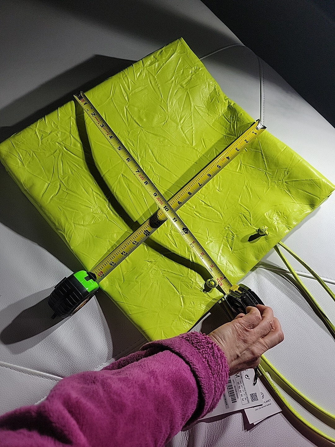 ZARA Wrinkled Leather Tote Handbag Acid Green Large