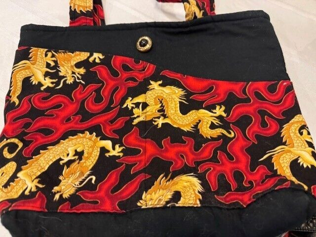 Oriental Asian Purse Dragon Handbag Black Red Gold Snaps 4 Pockets Free Shipping