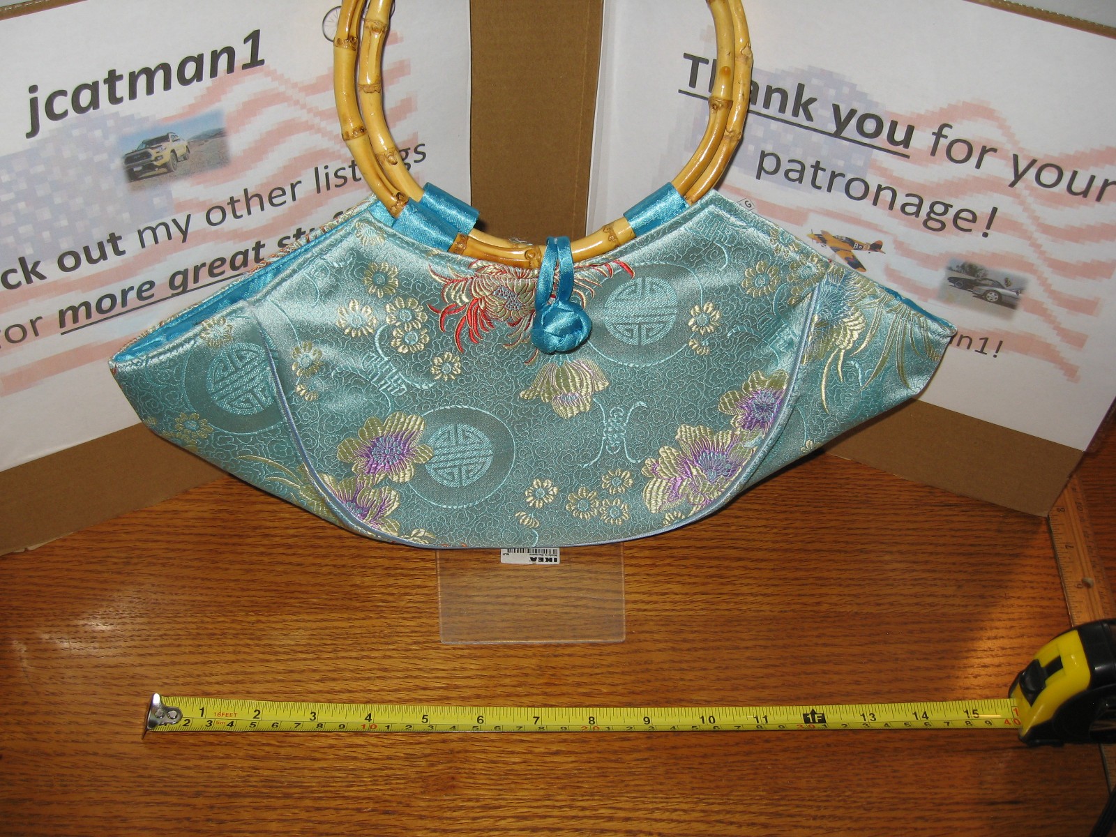 Women’s sky blue Asian Floral Oriental patterned purse handbag READ!