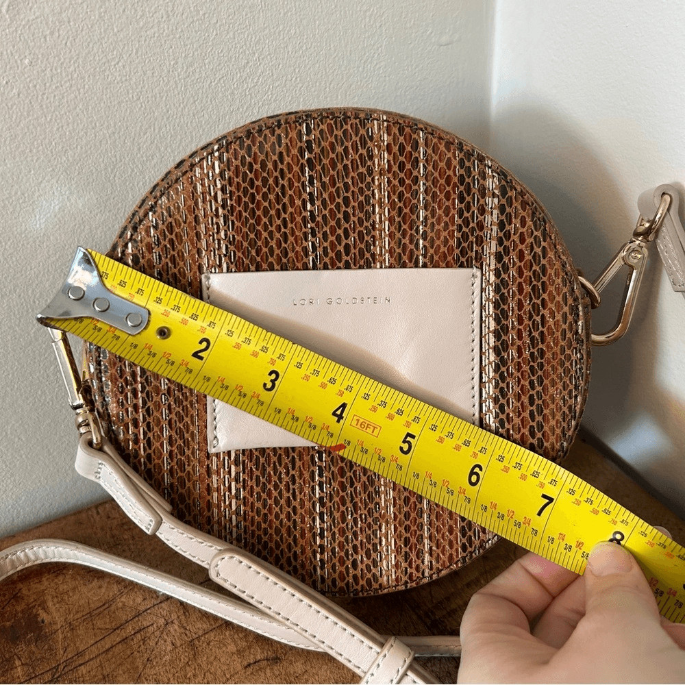 Lori Goldstein Round Canteen Style Leather Crossbody Purse Boho Preppy Hippie 7″