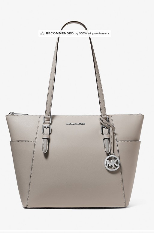 Authentic Michael Kors Charlotte Signature Leather Large Tote Handbag Pearl Grey