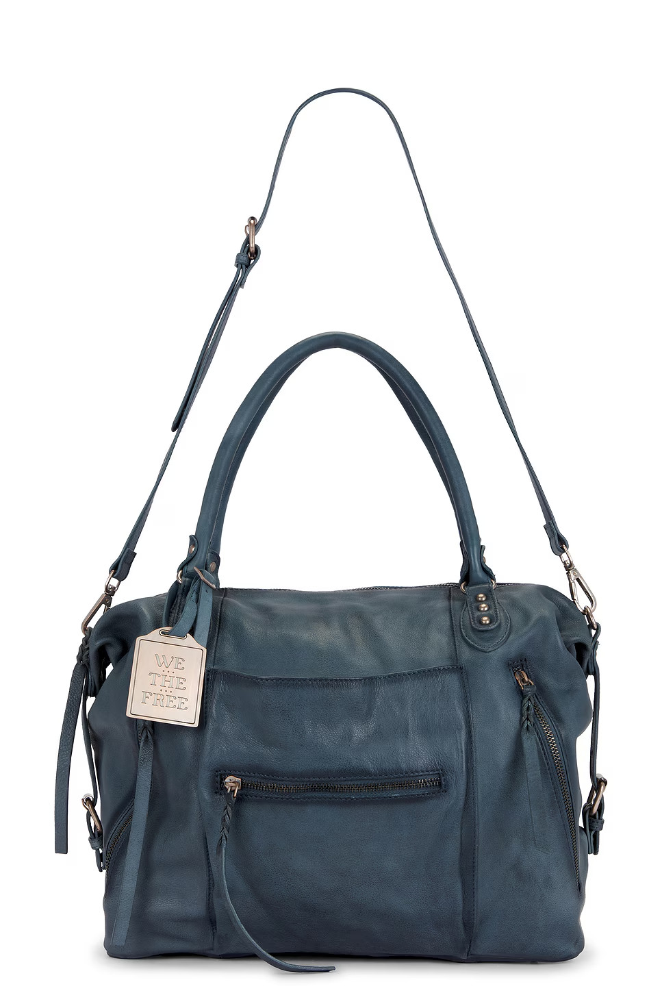 Free People We The Free Emerson Tote Stormy Sea Leather Shoulder Bag Large