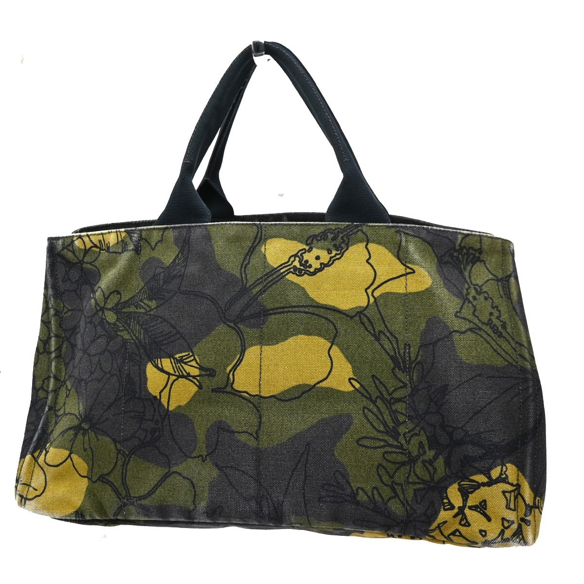 PRADA Plate Logo Canapa Hand Bag Canvas Camouflage Green 83TA399