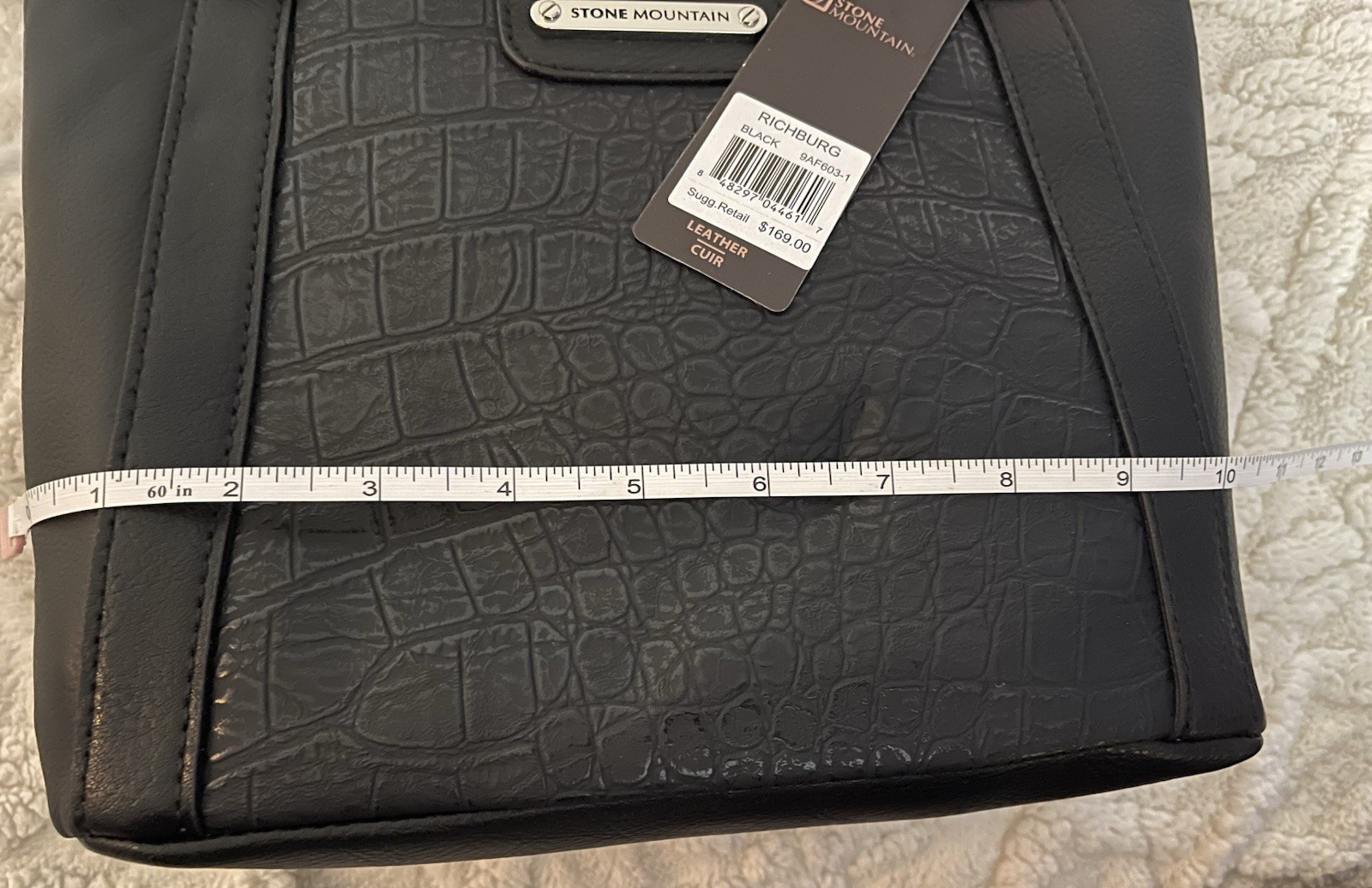 Stone Mountain Black Crocodile Embossed Satchel, Medium Zip