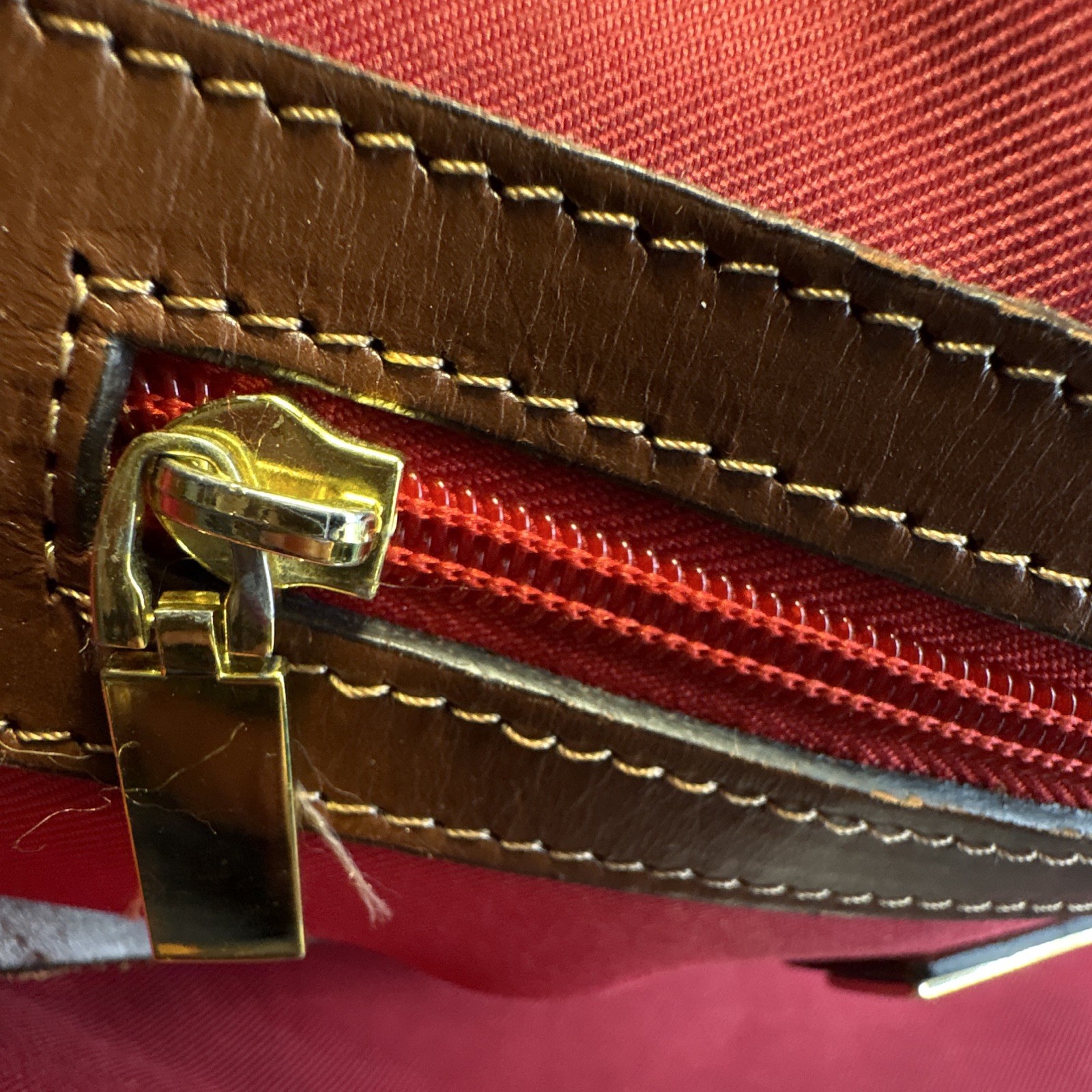 A. Bellucci Brown Tote Red Lining Zip & Magnetic Closure Inner Pockets Italy