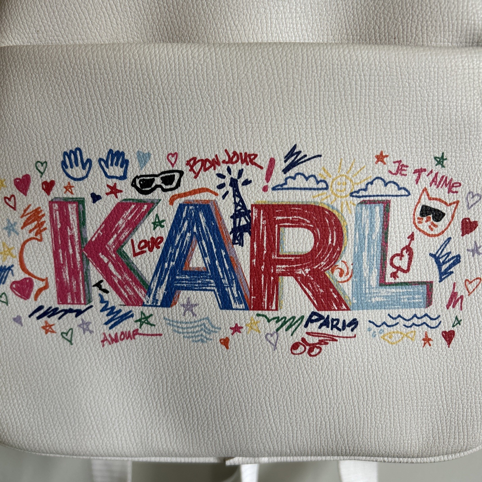 Karl Lagerfeld Paris Maybelle Amour Love White Doodle KARL Print Backpack Bag