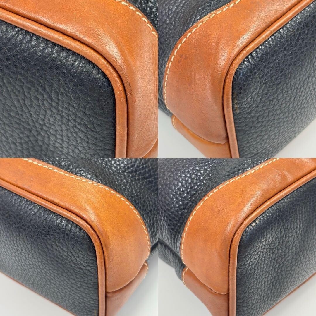 CELINE Triomphe Black Brown Leather Pebbled Handbag Double Handle 28cm 21cm