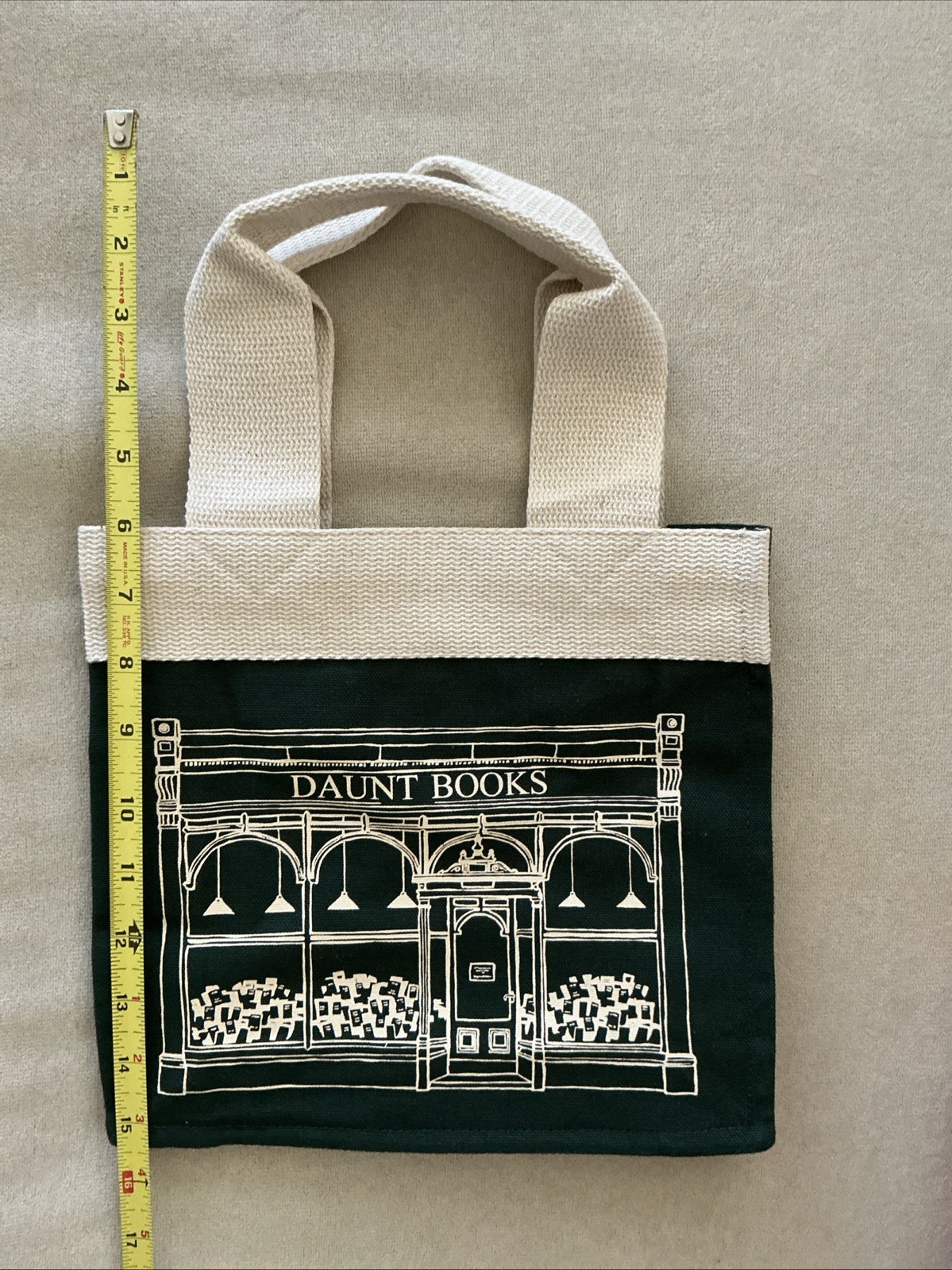 New MINI Version Daunt Books Bookstore London canvas tote Bag Green White Print