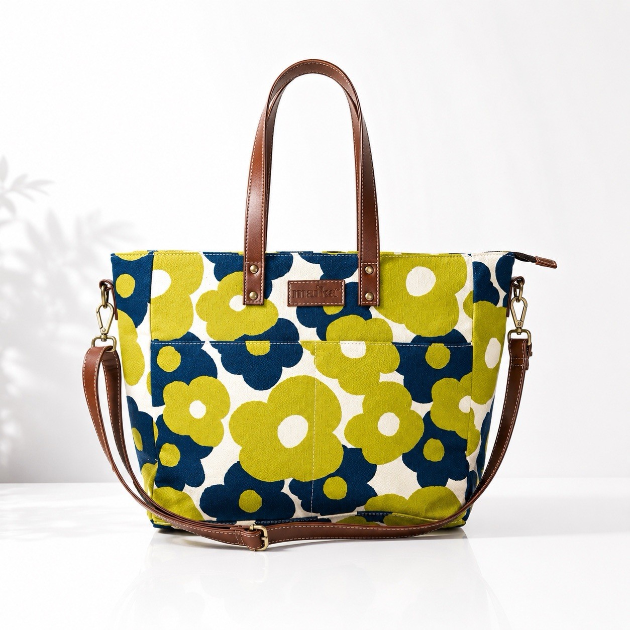 Maika Essential Tote Hana Floral Canvas Bag Detachable Straps Laptop Work Travel