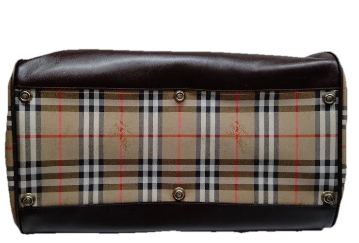 Vintage Burberry Beige Boston Large Travel Bag Haymarket Check Canvas