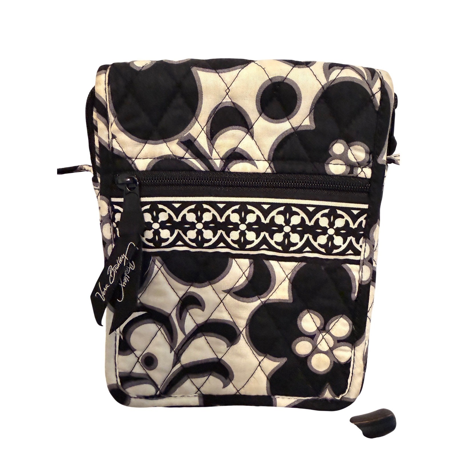 Vera Bradley Vintage Night and Day Quilted Crossbody Bag Black White 90s Print