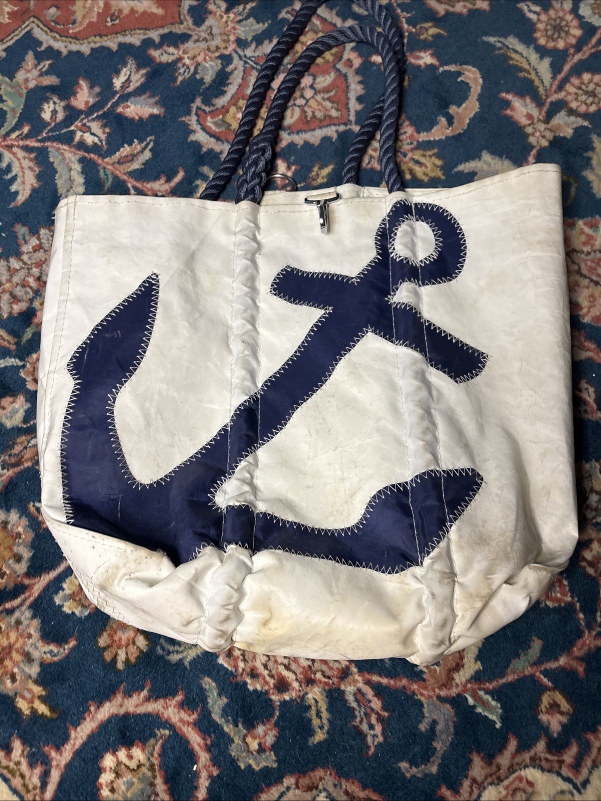 Maine Sea Bags Medium Tote White Blue Anchor Summer Beach Bag Preppy Coastal