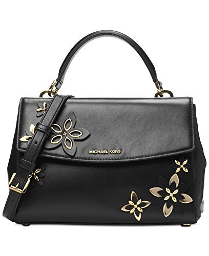New Michael Kors Flowers Ava Small Leather Top Handle Satchel Purse Black floral