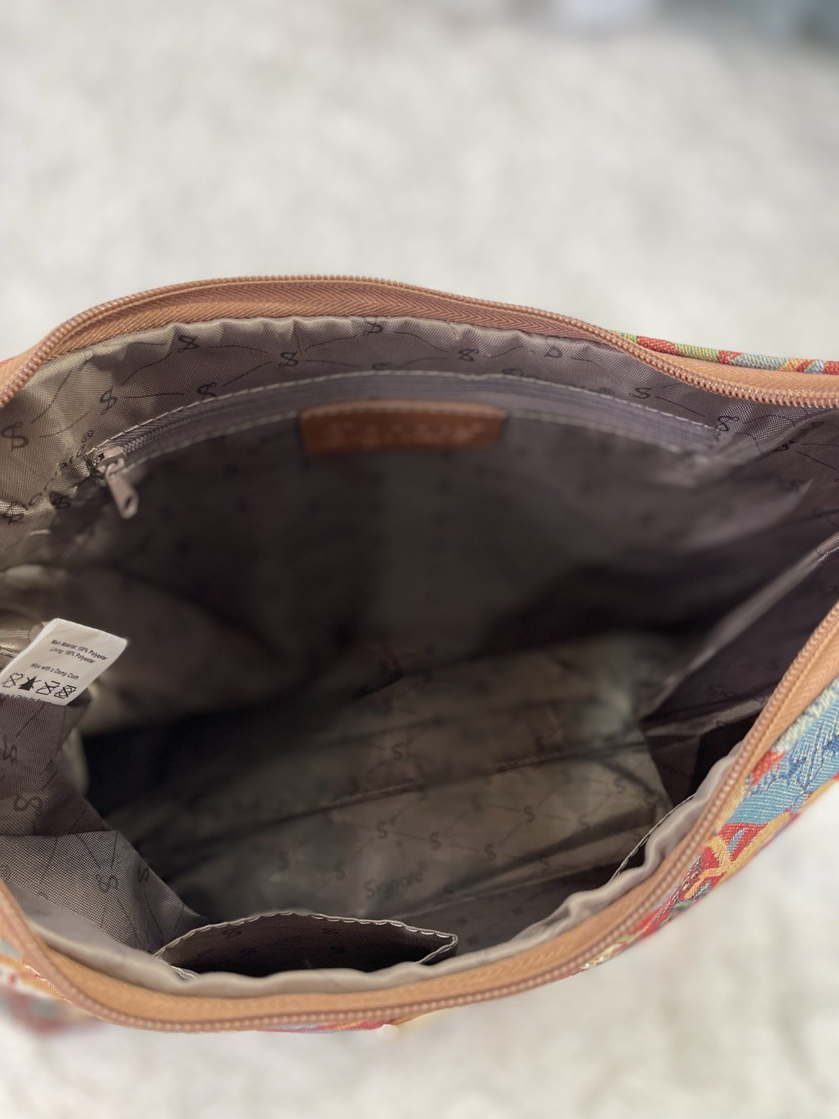 Signare Shoulder Bag Multicolor Floral Bird Pattern Zip Lined Inner Pockets