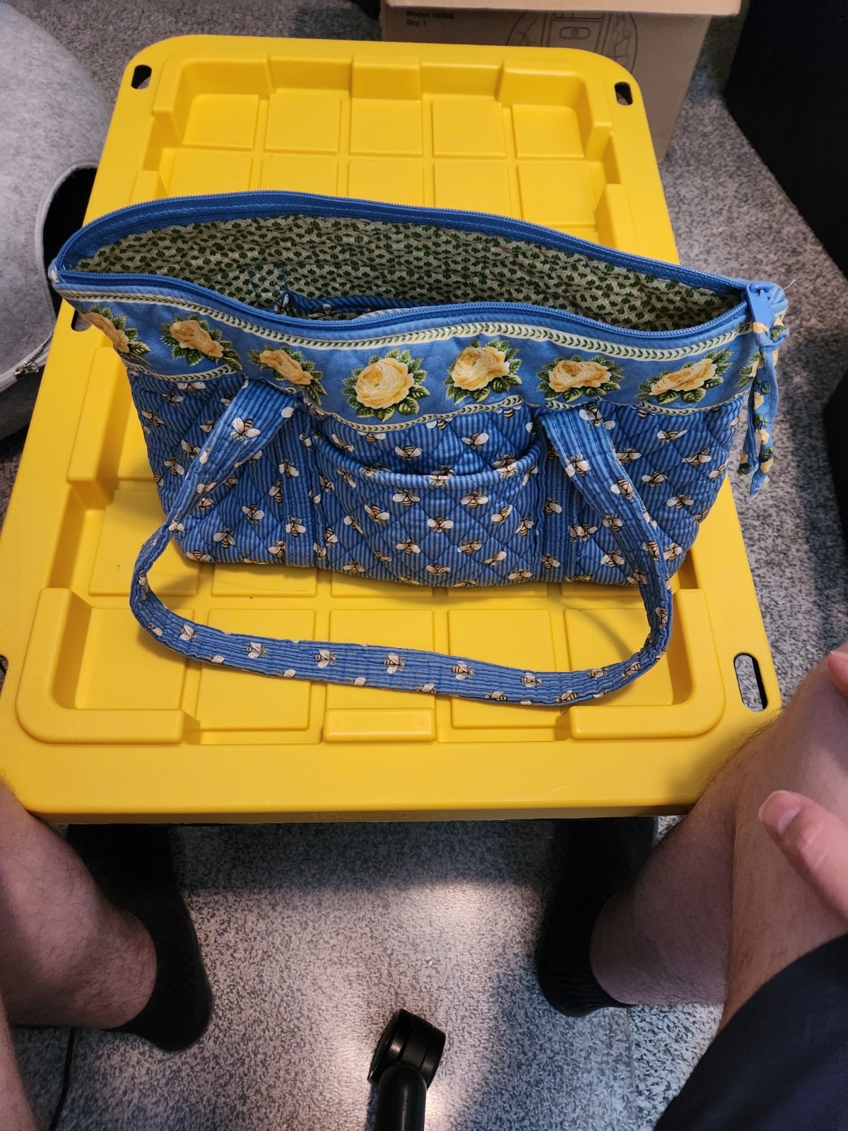 Vintage Vera Bradley Bees Tote + Cosmetic Bag Blue Yellow Roses Retired Y2K
