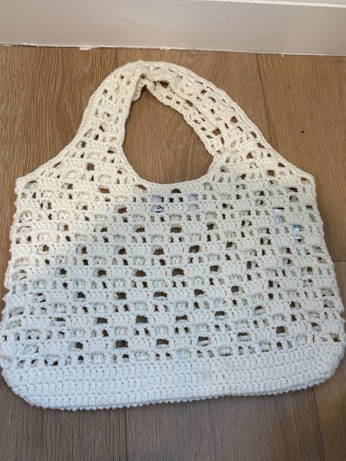 Tiger Mist Crochet Tote Bag Cream White Open Knit Shoulder Beach Bag OS
