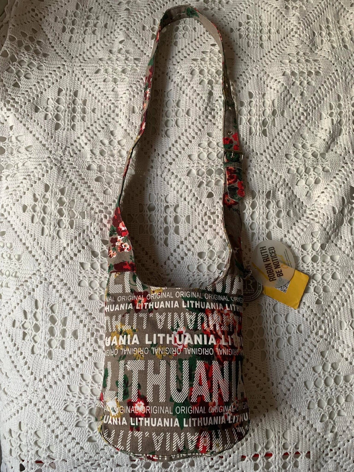 Robin Ruth Lithuania Canvas small flowered Handbag Shoulder with long strap