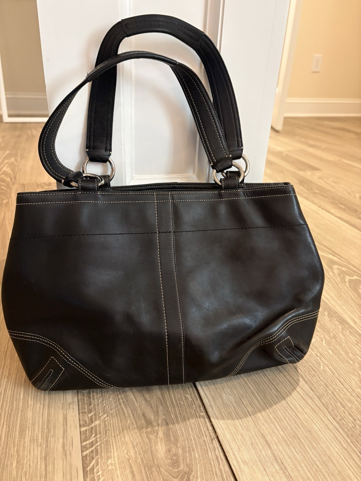 Coach Soho Style No. 6468 Black Leather Double Pocket Business Tote Shoulder Bag