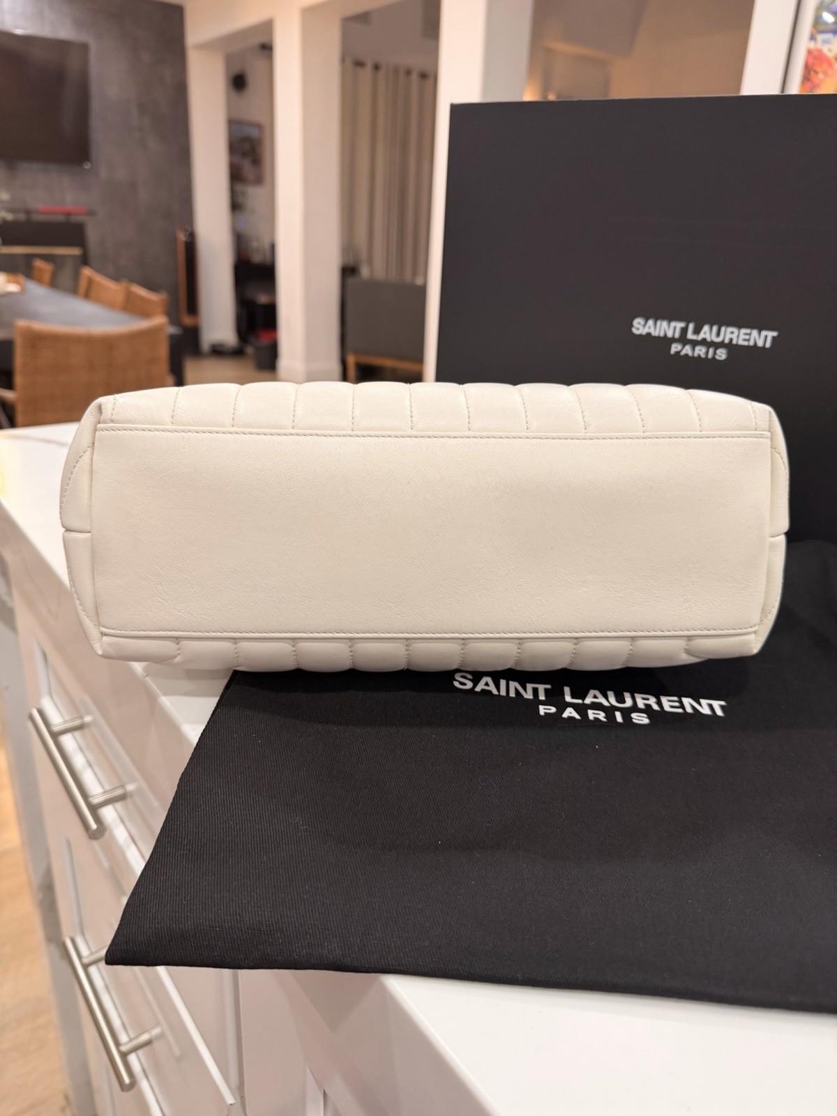 Saint Laurent Loulou Ivory Quilted Chevron Shoulder Bag Silver Chain FULL SET