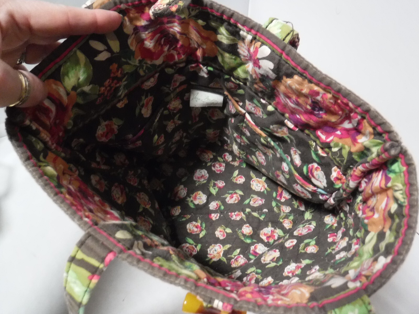 Retired Vera Bradley English Rose Handbag Toggle Button Tote Style Bag Purse