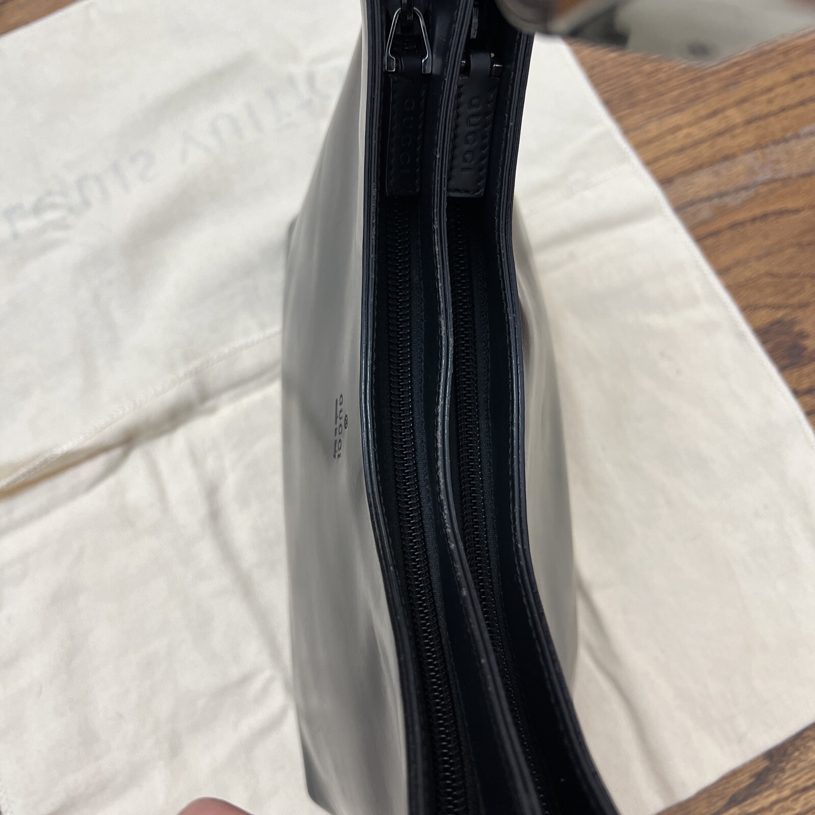 Gucci Handbag Shoulder Bag Leather Black Simple Design Italy See Photo