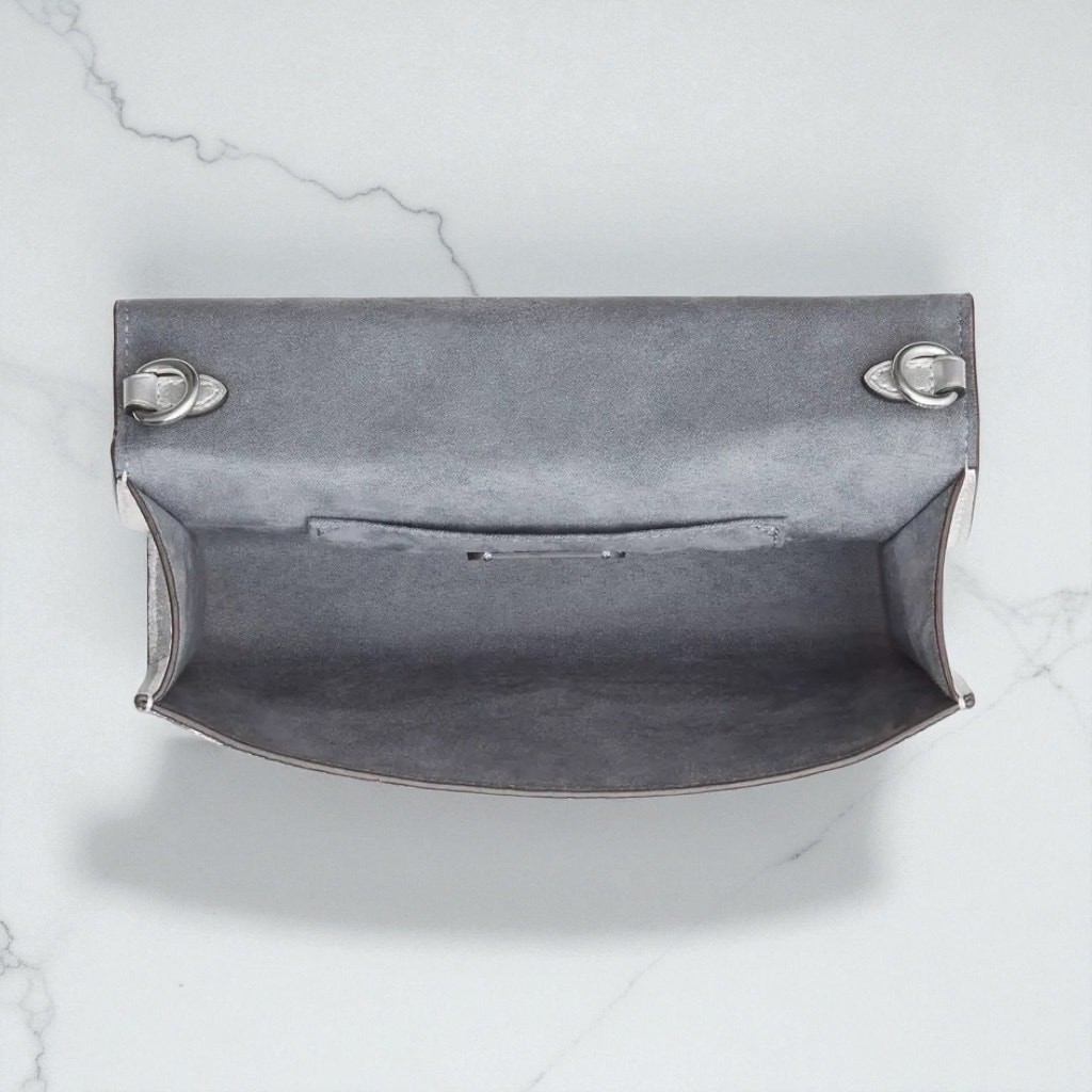 Coach Flap Clutch Crossbody in Silver Glitter and Leather CP189