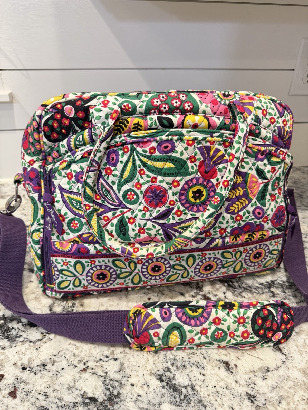 Vera Bradley Retired Viva La Vera Laptop Travel Weekender Bag Purple Green