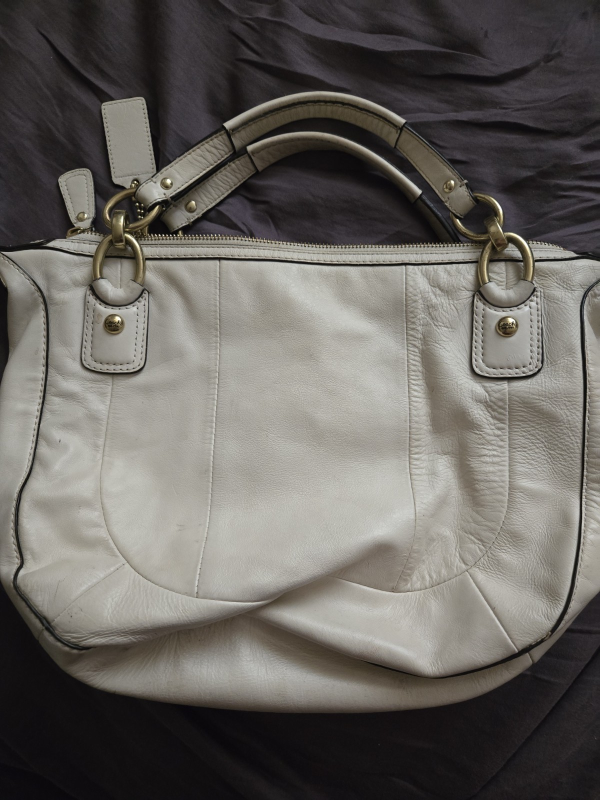 Coach Madison Woven Leather Shoulder Bag Cream White Gold Hardware