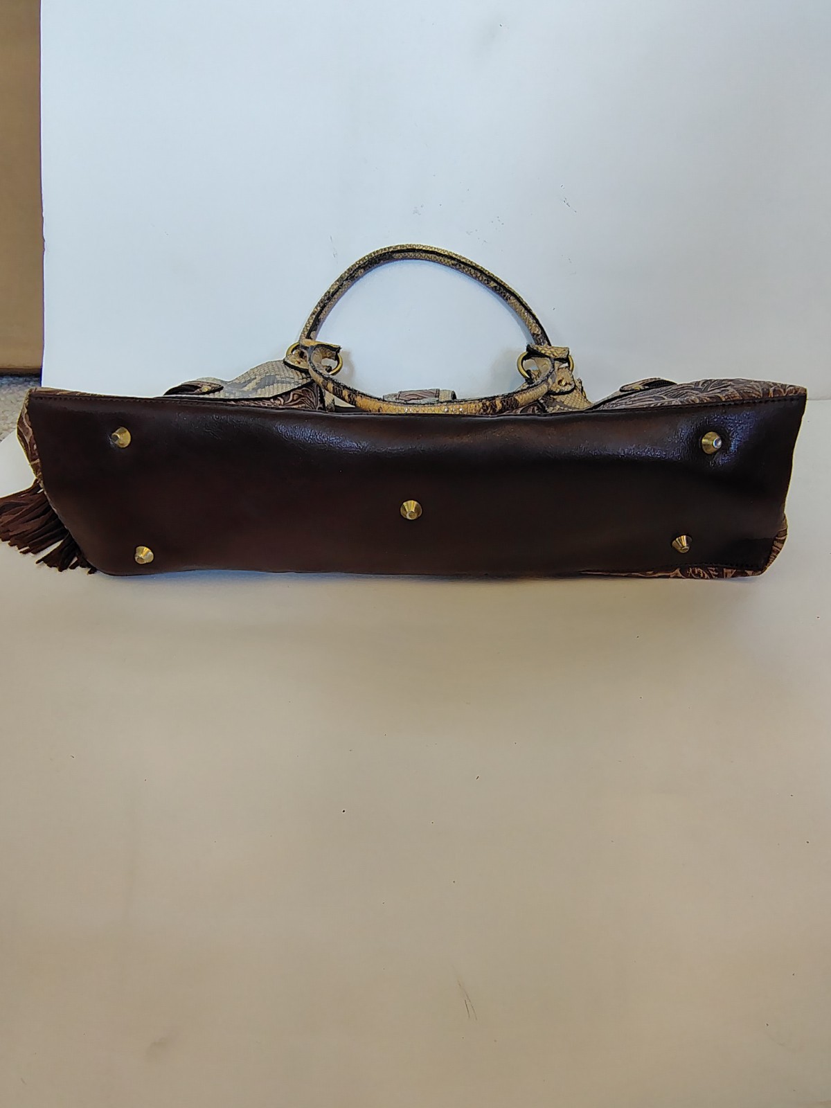 SHARIF Large Original 1827 Leather & Snakeskin Embossed Floral Satchel Purse