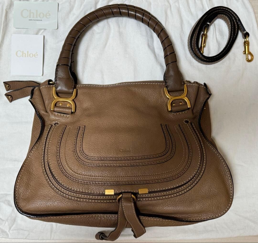 Chloe Marcie Satchel 2way Hand Bag Brown Leather Vintage Authentic From Japan