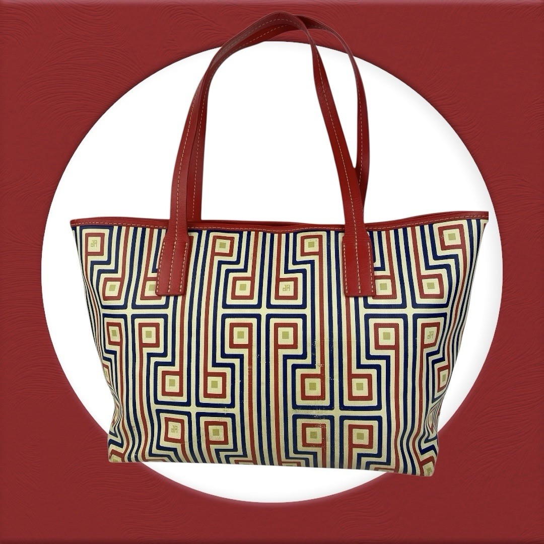 Jonathan Adler Transit Faux Leather Geometric Tote Bag Red Blue Medium Women