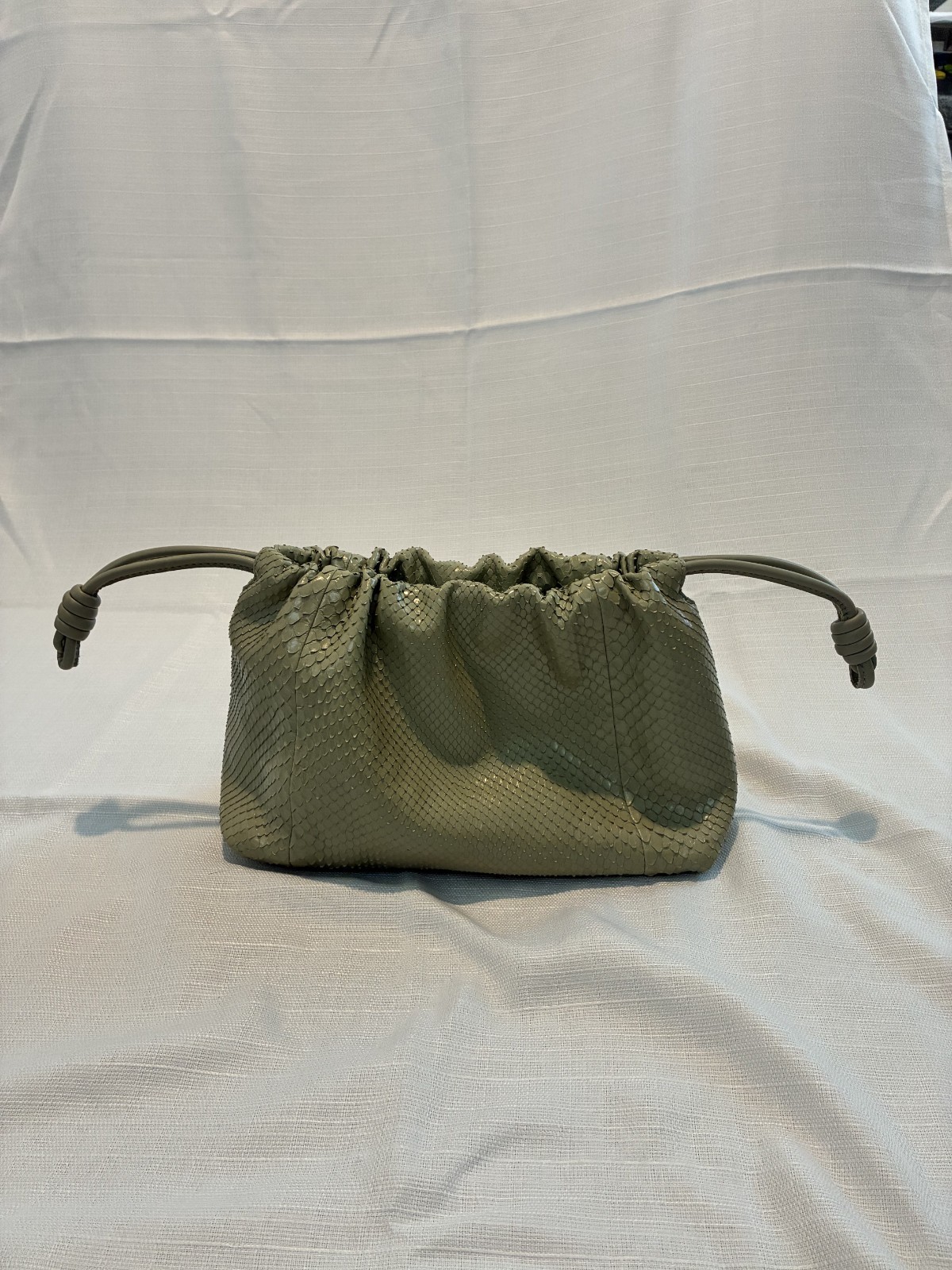 Loewe Flamenco Python Snakeskin Green Drawstring Clutch Purse Pouch