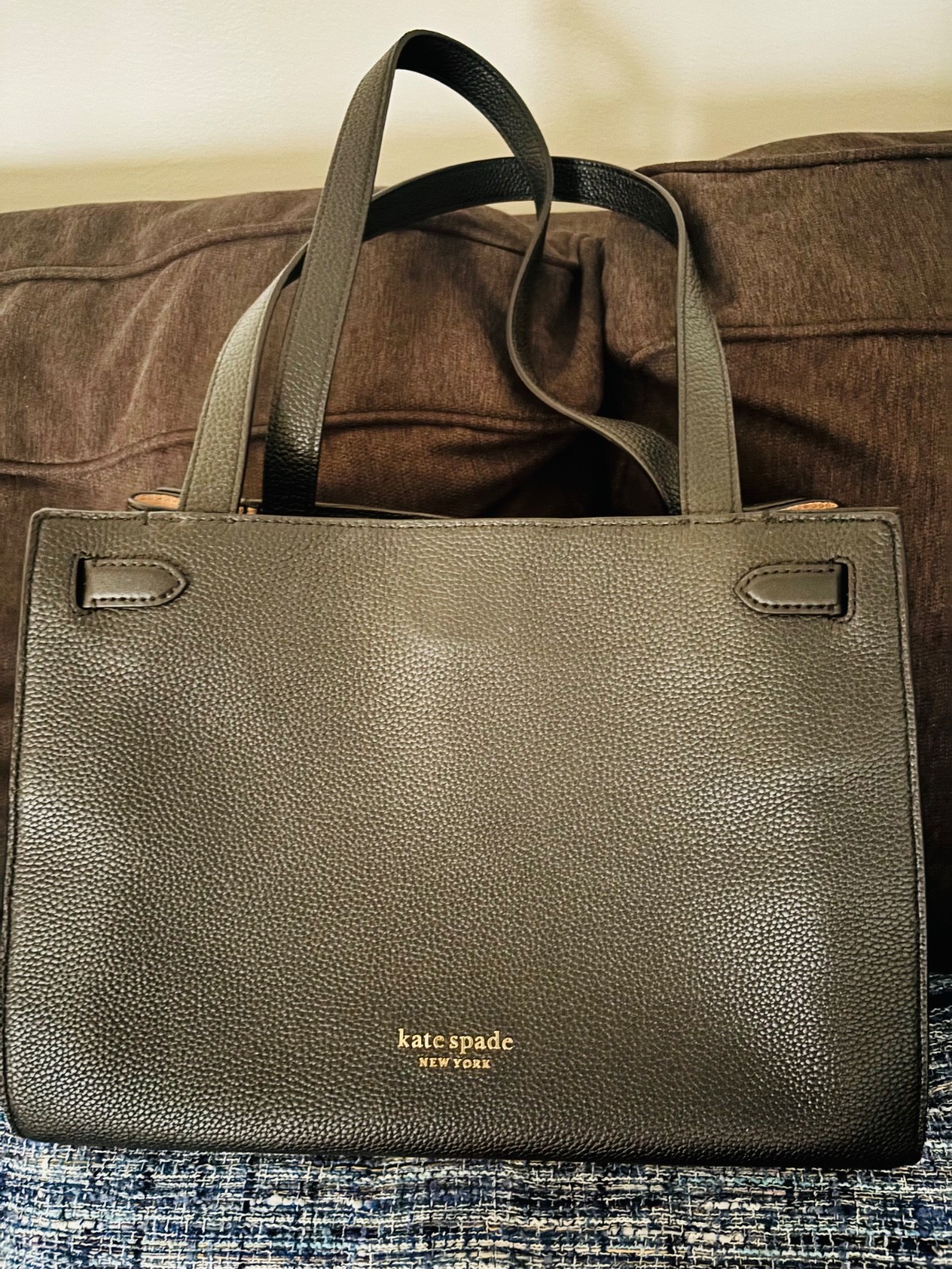 KATE SPADE Large Black Pebble Leather Satchel Tote Purse Shoulder Bag Classic