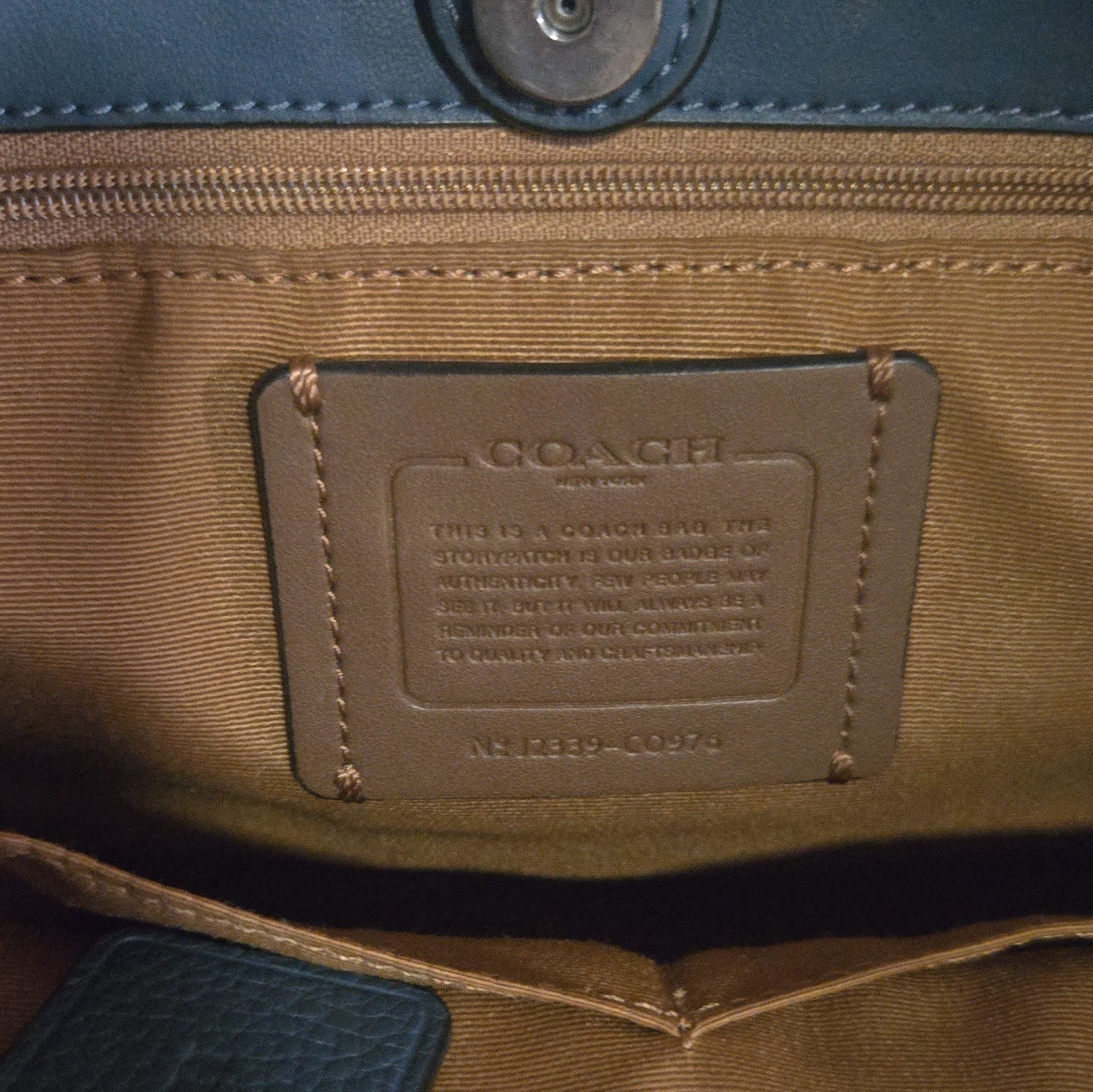 Coach Blue Pebbled Satchel Top Handle Bag Zip Closure, Detachable Strap