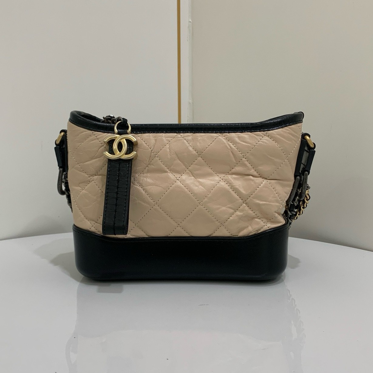 Chanel Gabrielle Small Hobo Bag Milk Tea Beige Leather Shoulder Bag