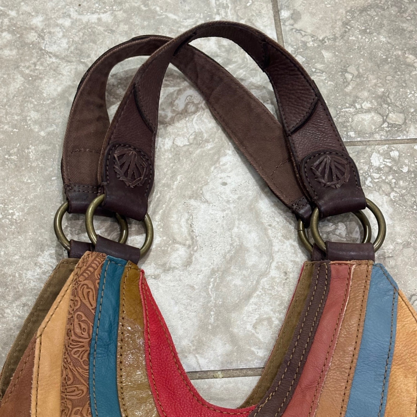 Y2K Lucky Brand Vintage Inspired Patchwork Leather Suede Hobo Bag Multicolor