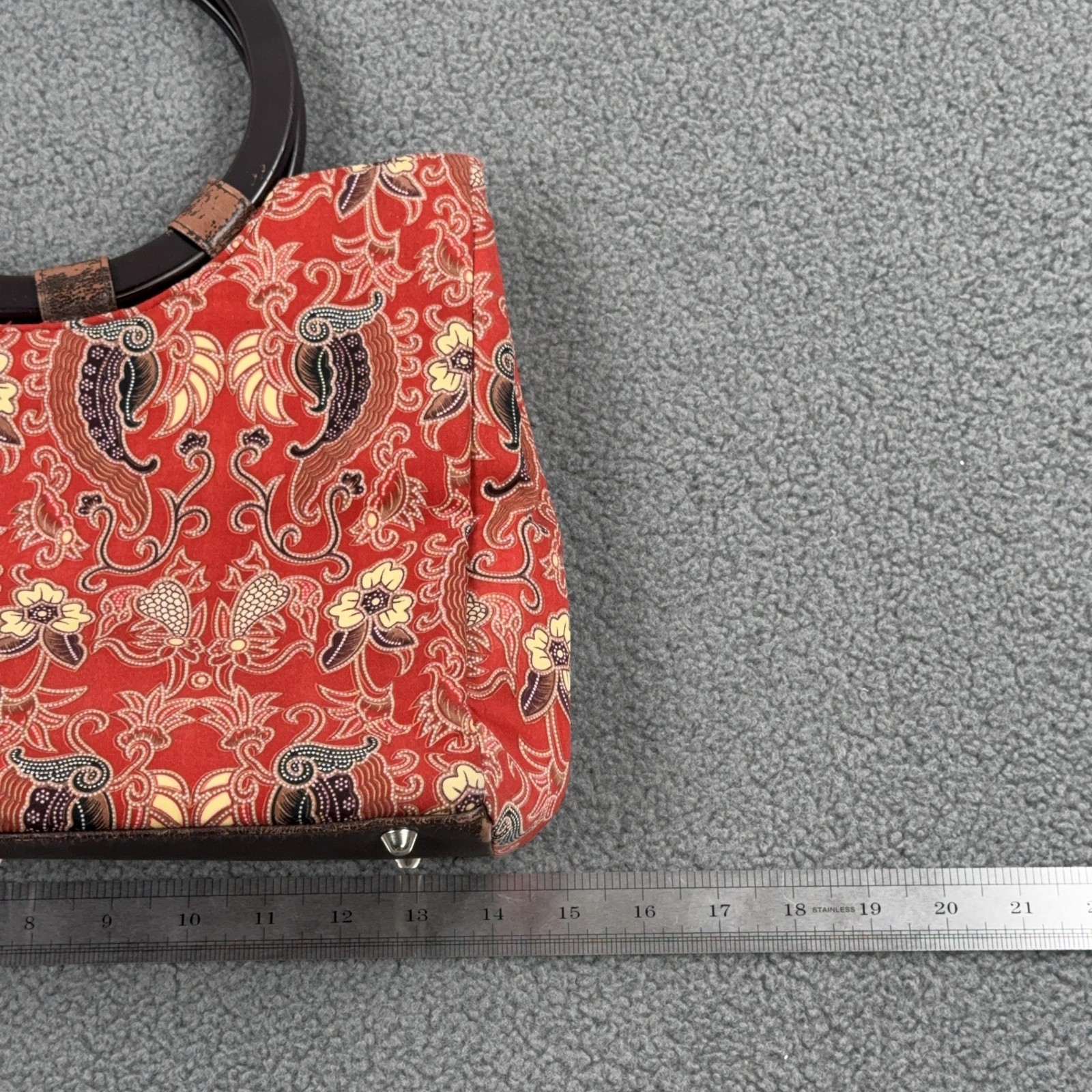 Braciano Top Handle Bag Womens Small Red Paisley Sequin Beaded Floral Party